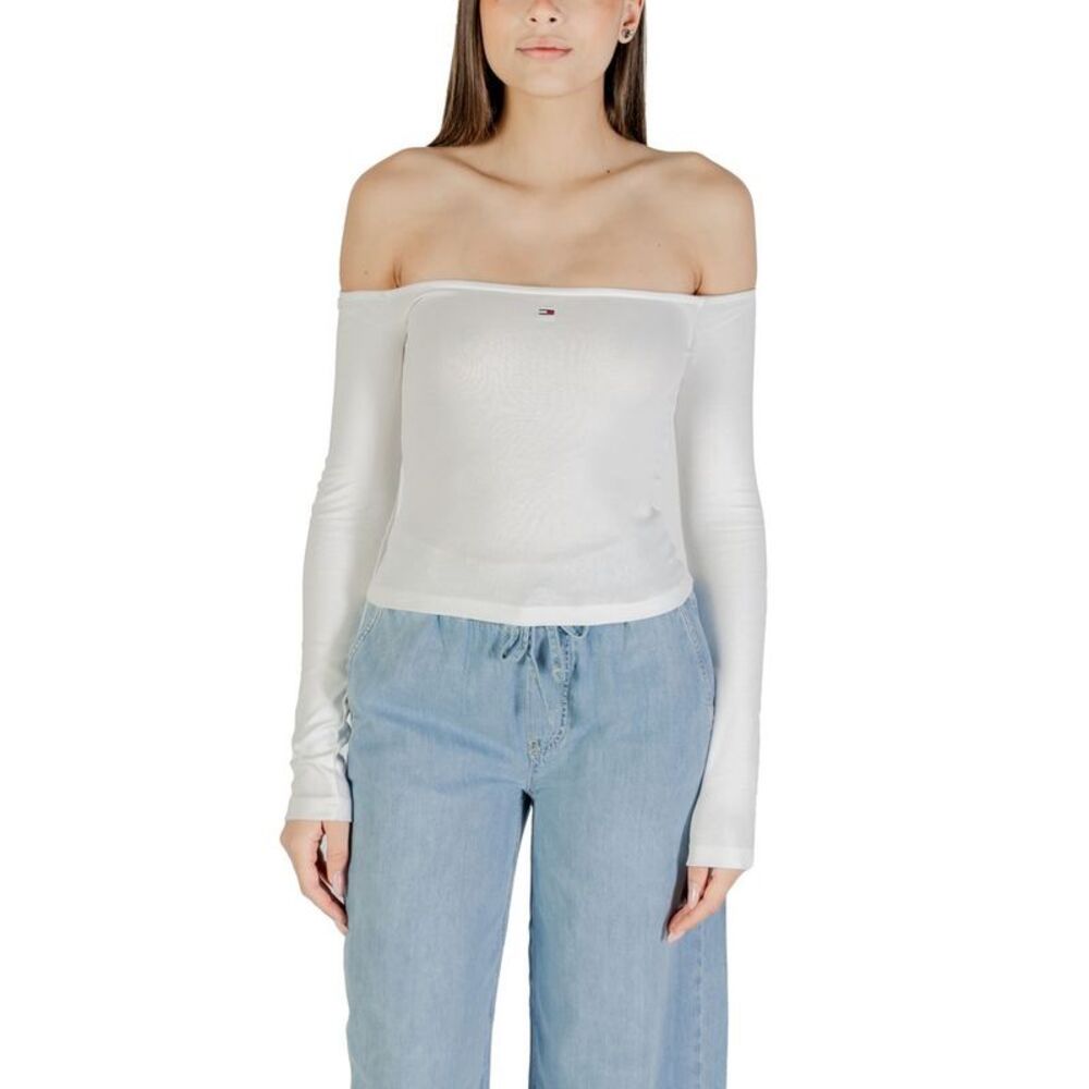Tommy Hilfiger Jeans Cream Recycled Cotton Long Sleeve Women's T-Shirt